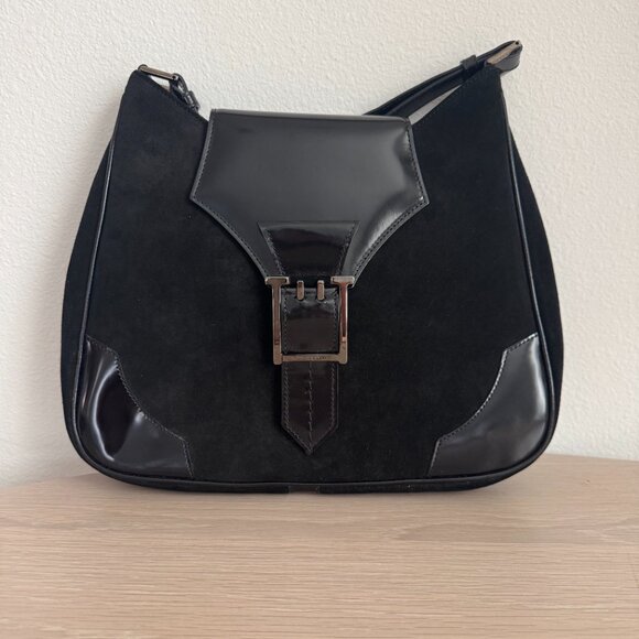 A. Testoni Suede And Patent Leather Black Shoulder Bag - Picture 14 of 15